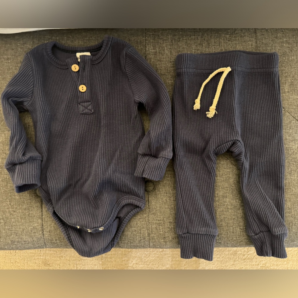 Little One Shop Baby Ribbed Jogger Bodysuit Set Blue 6-12